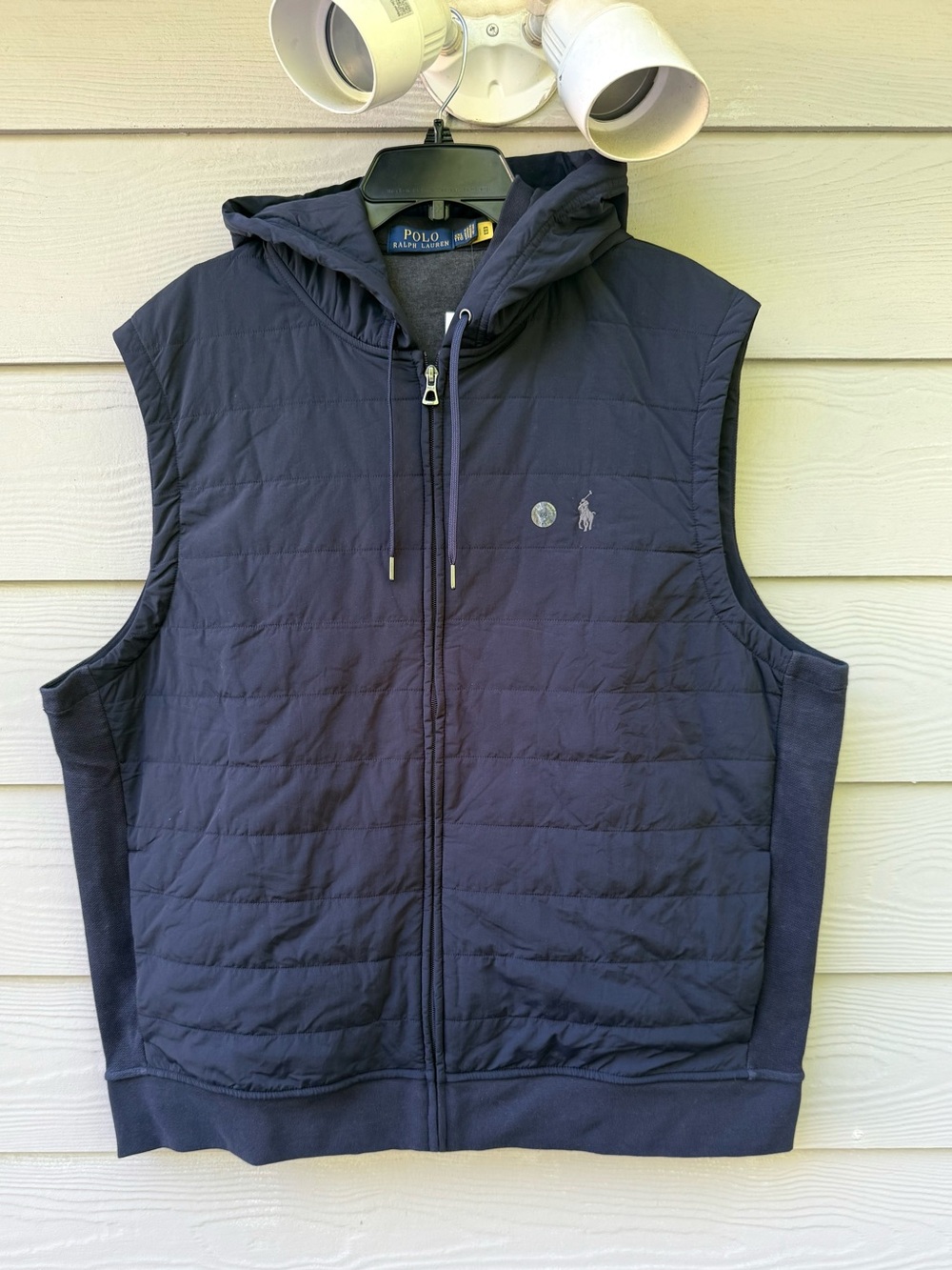 Polo Ralph Lauren Men's Aviator Navy Quilted Panel Hooded Vest - Picture 9 of 16